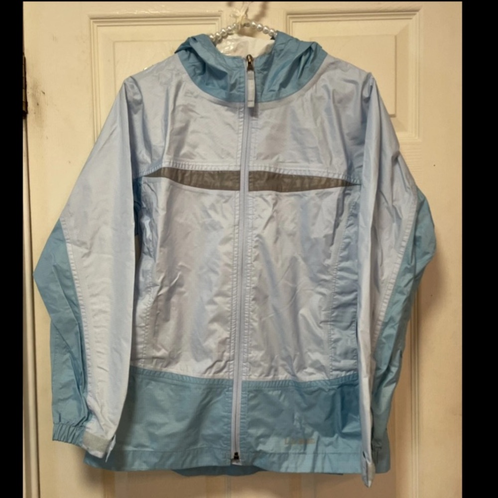 LL Bean Jacket Youth 14/16 Woman’s S/M Blue Rain Coat Nylon Shell Wind Breaker